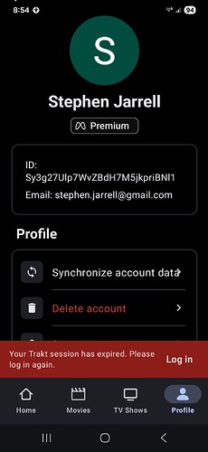 Forced Trakt Login Error Screen 2